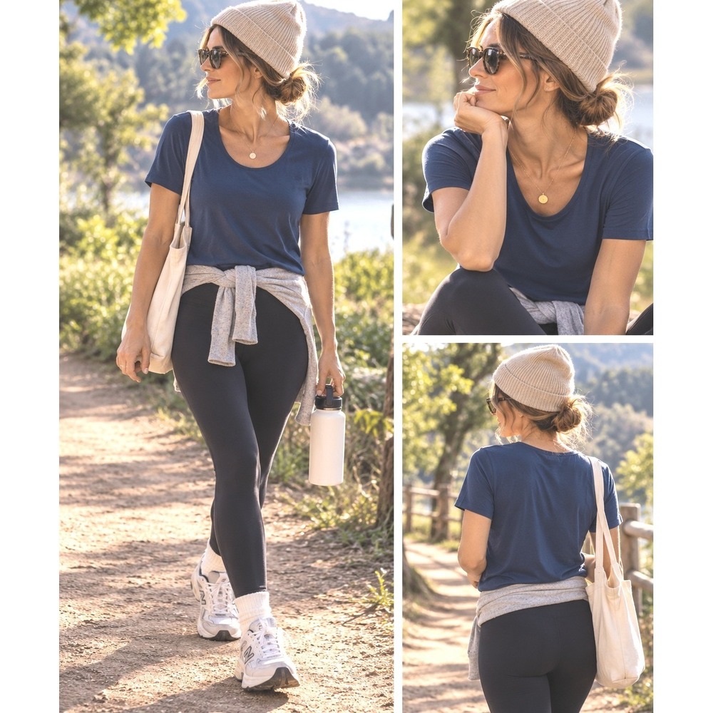 L.L. Bean pima Tee‎ med navy classic everyday preppy simple knit cotton top